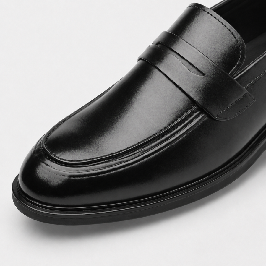 mocassin de ville en cuir noir vue detaille