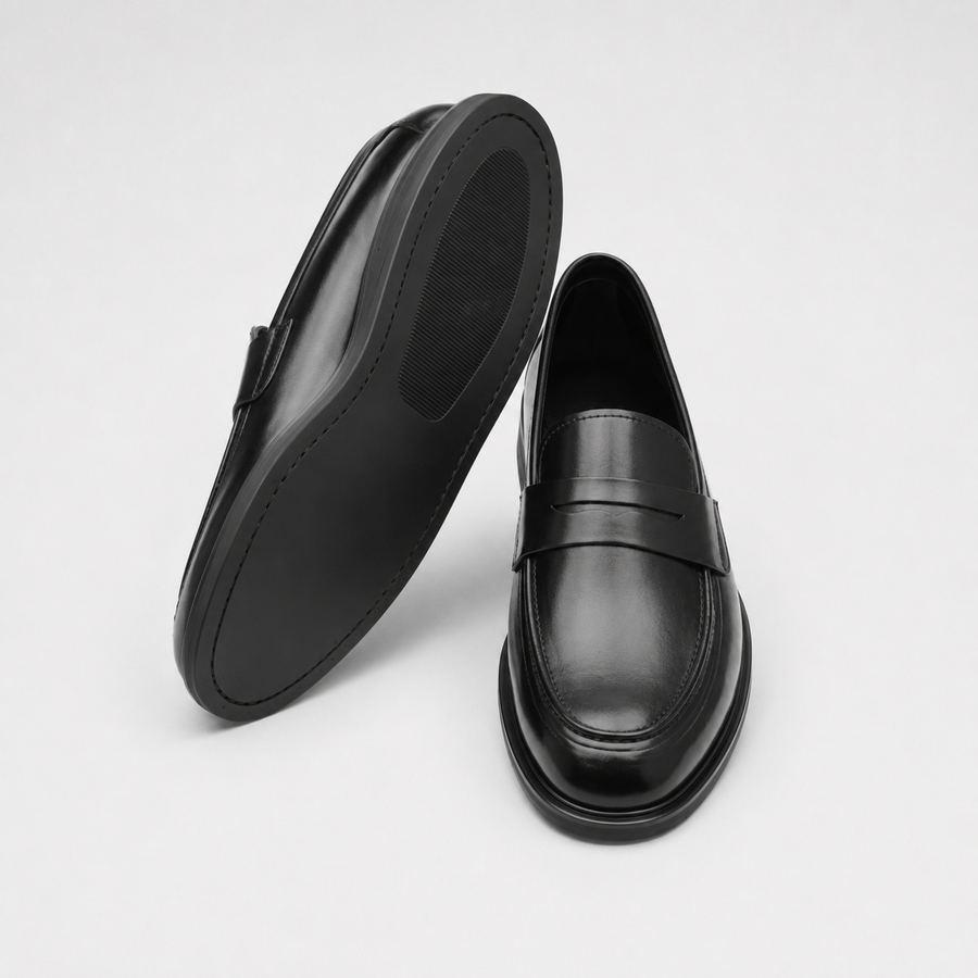 mocassin de ville en cuir noir vue complete semelle