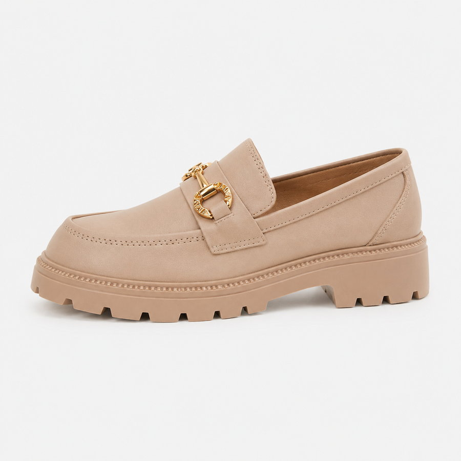 Mocassin femme beige plateforme chunky - vue de côté