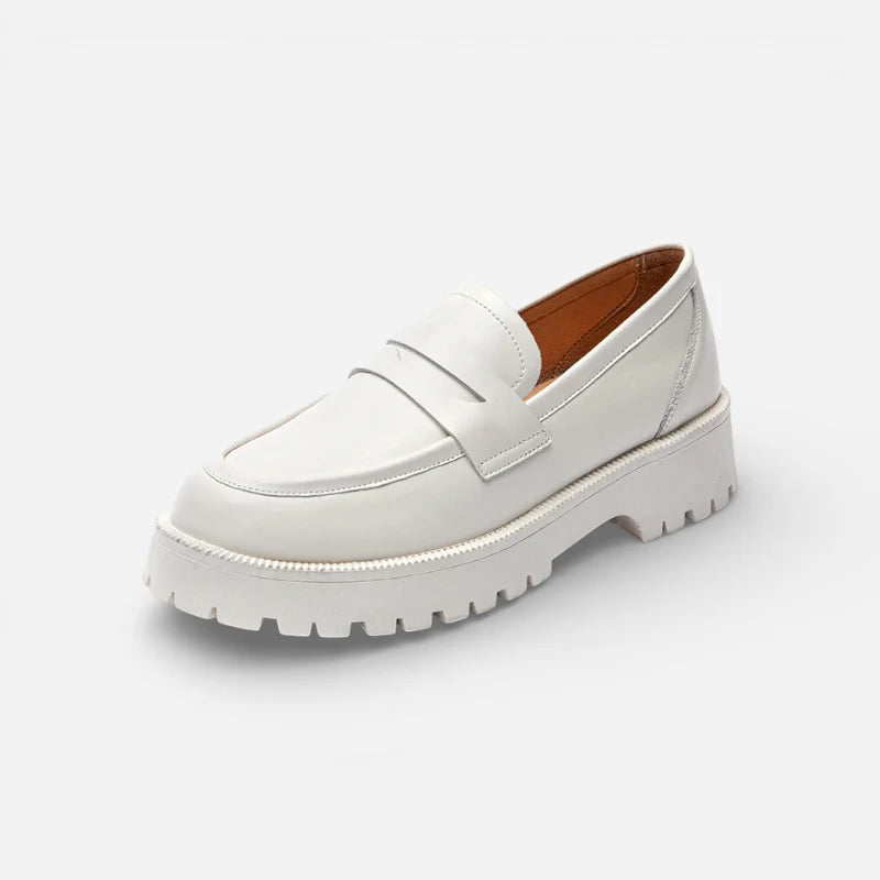 Mocassin femme blanc plateforme confort - vue face