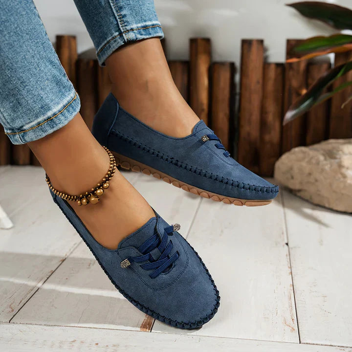 Mocassin femme bleu marine lacet - vue de côté