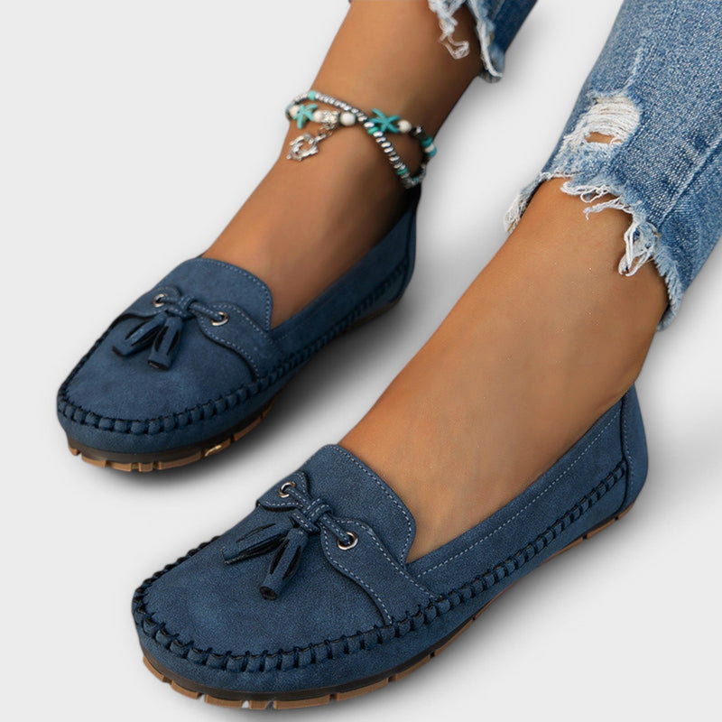 Mocassin femme bleu style conduite glands - vue face