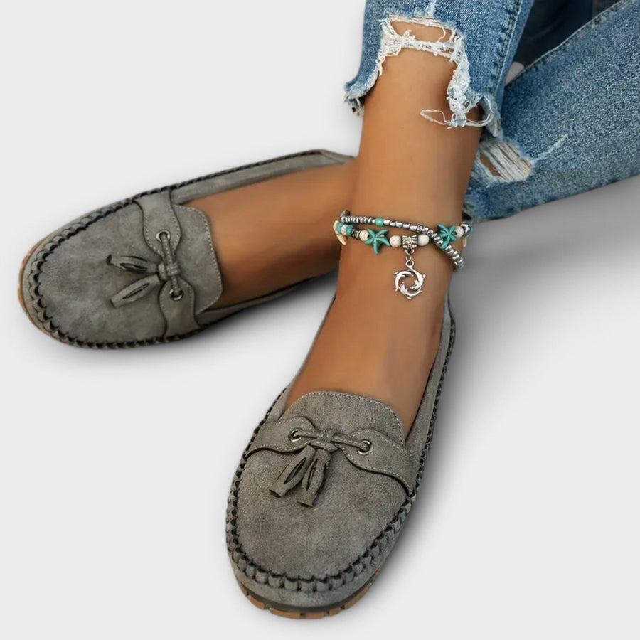 Mocassin femme bleu conduite - vue de côté