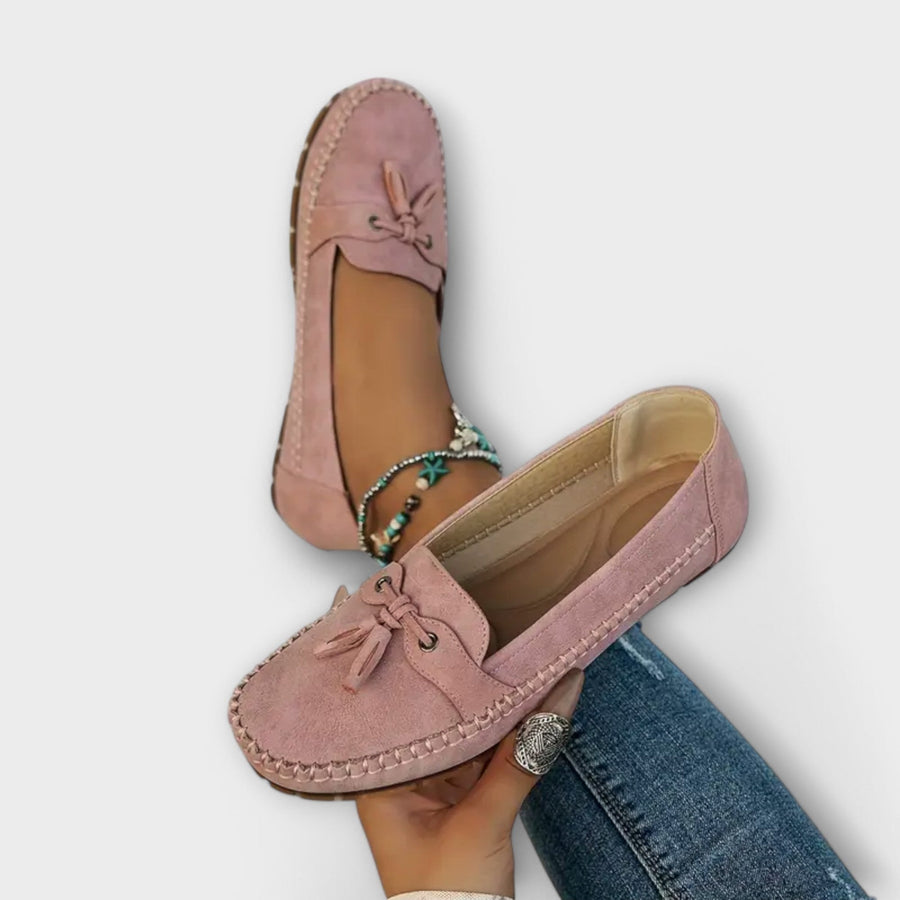 Mocassin femme bleu style conduite - gros plan glands