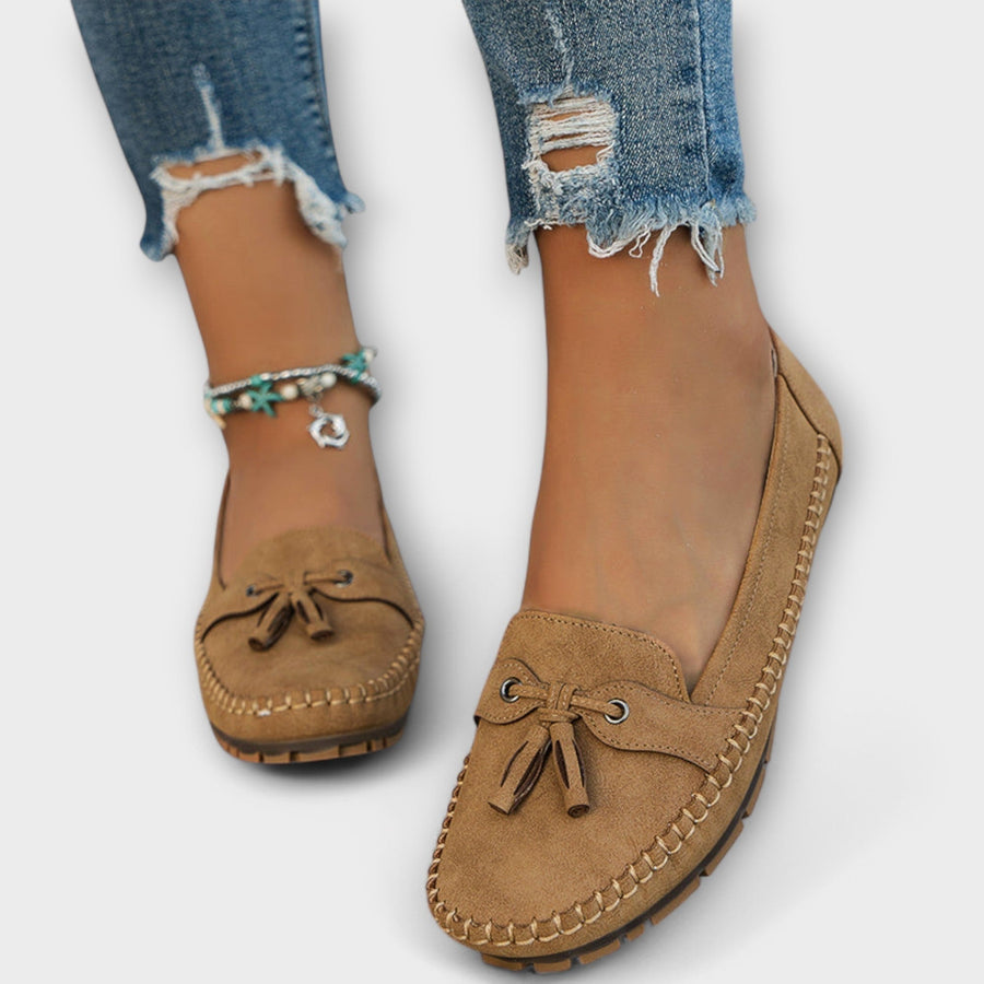 Mocassin femme bleu conduite glands - vue semelle