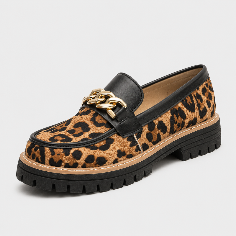 Mocassin femme imprimé léopard plateforme - vue face