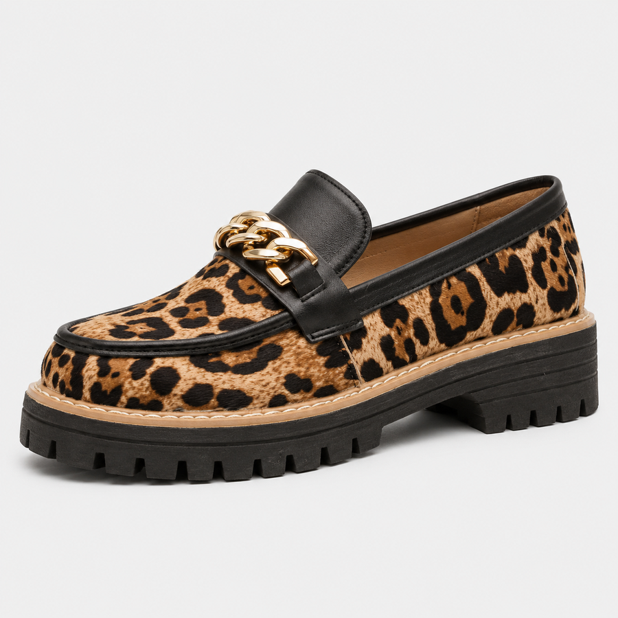 Mocassin femme imprimé léopard - vue de côté