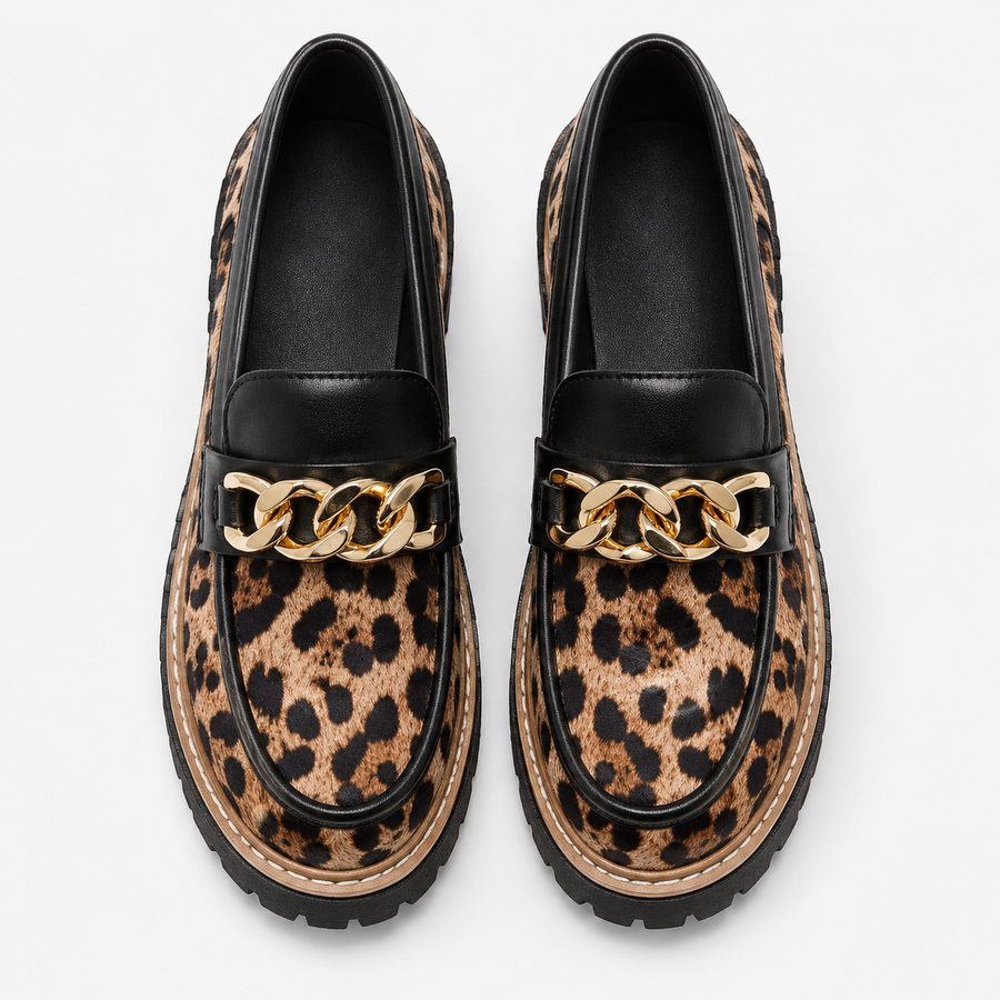 Mocassin femme imprimé léopard - vue de dos
