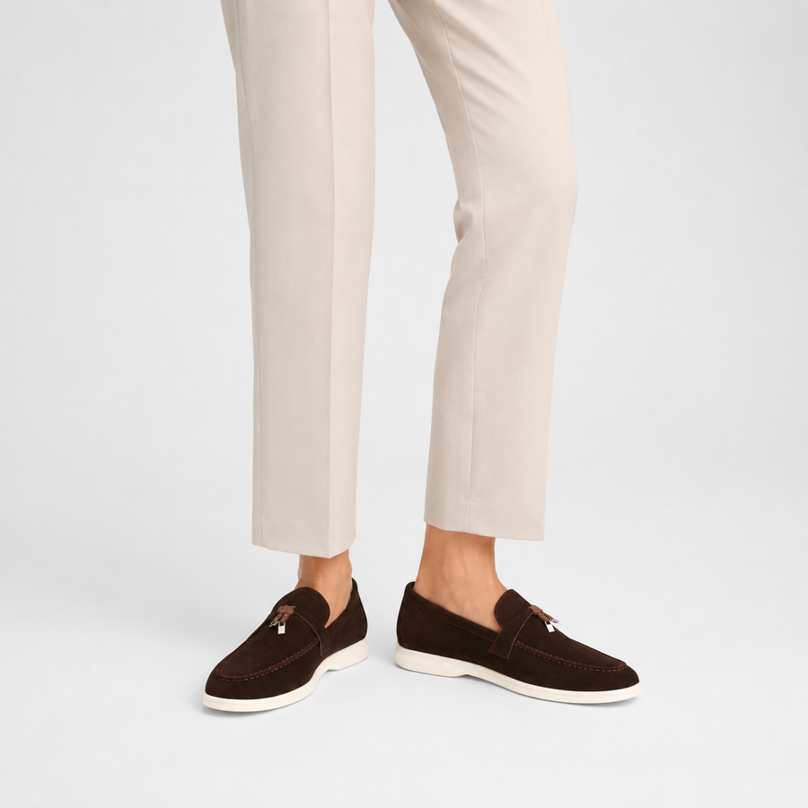 Mocassin femme marron à glands - vue de dessus