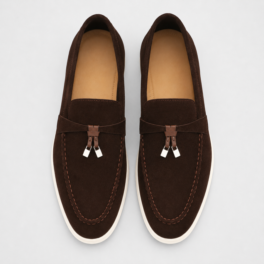 Mocassin femme marron à glands - gros plan glands