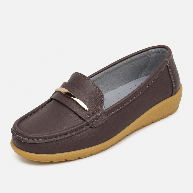 Mocassin femme marron plat enfilage facile - vue face