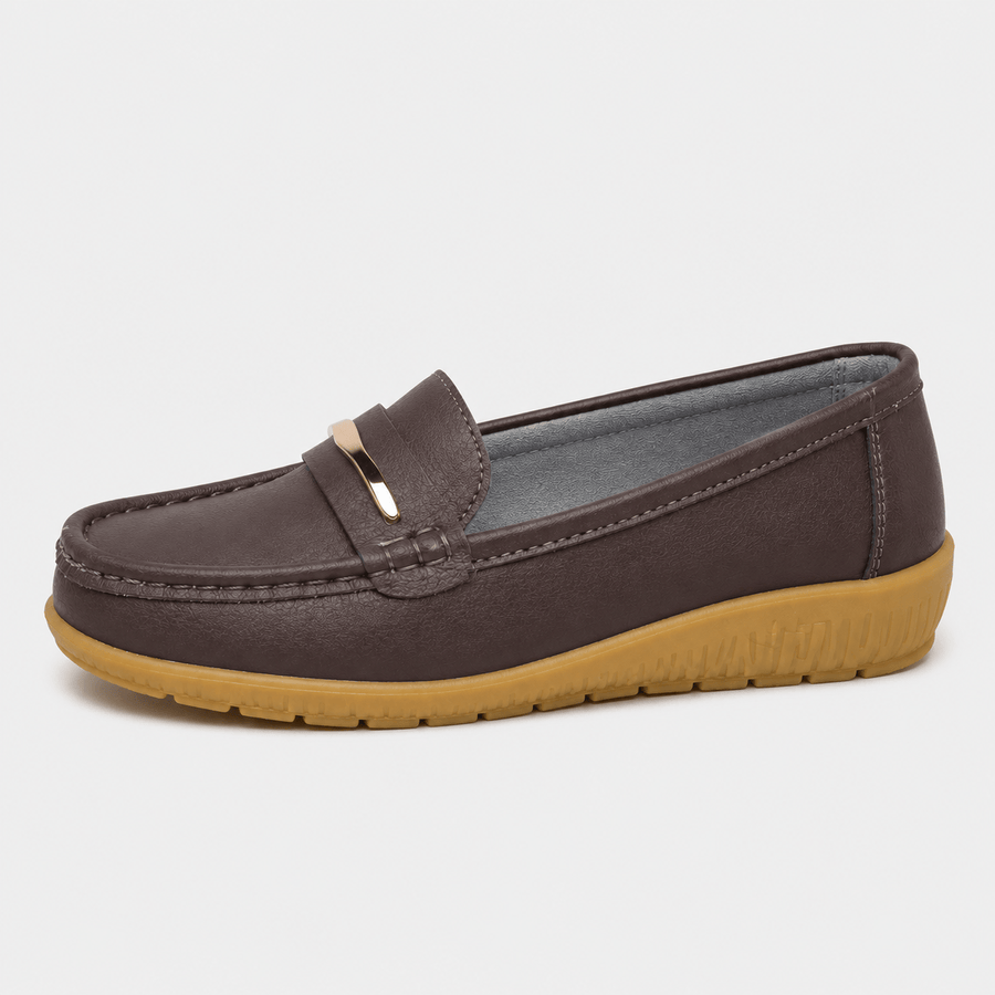 Mocassin femme marron plat - vue de côté