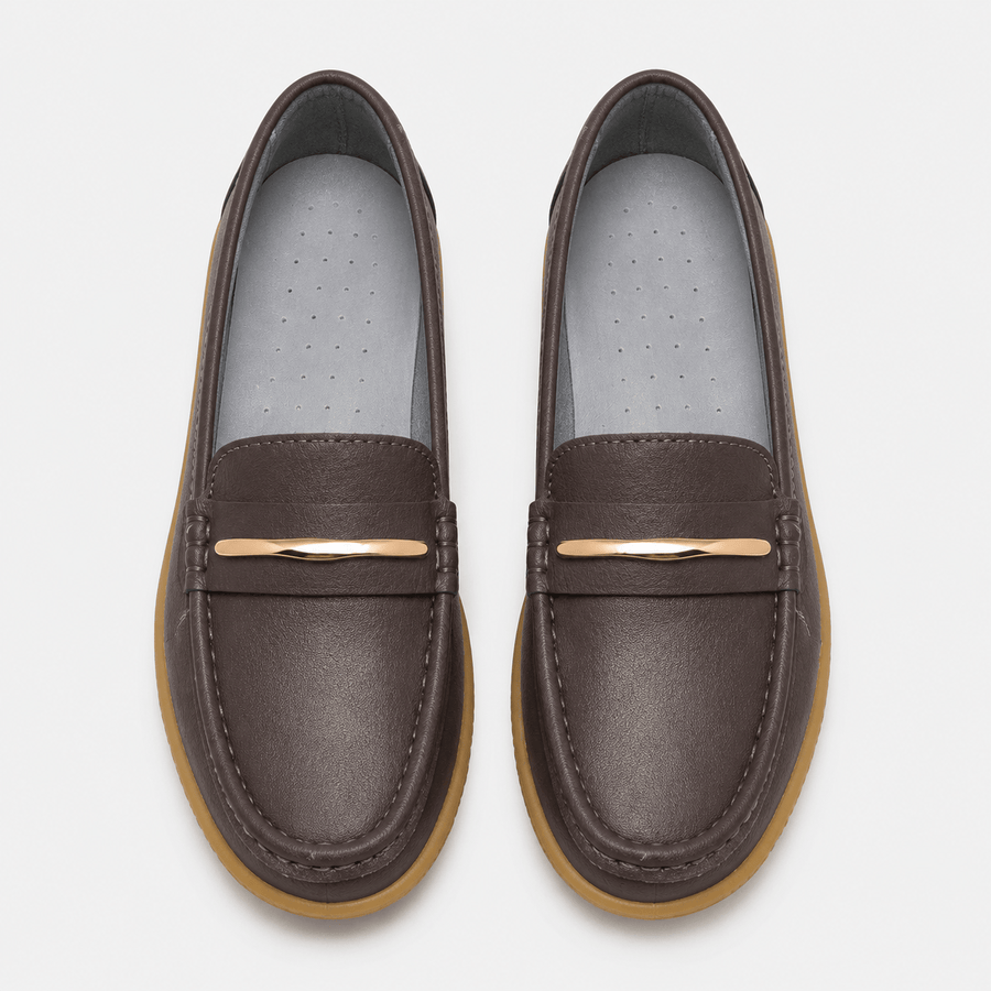 Mocassin femme marron plat enfilage - vue de dessus