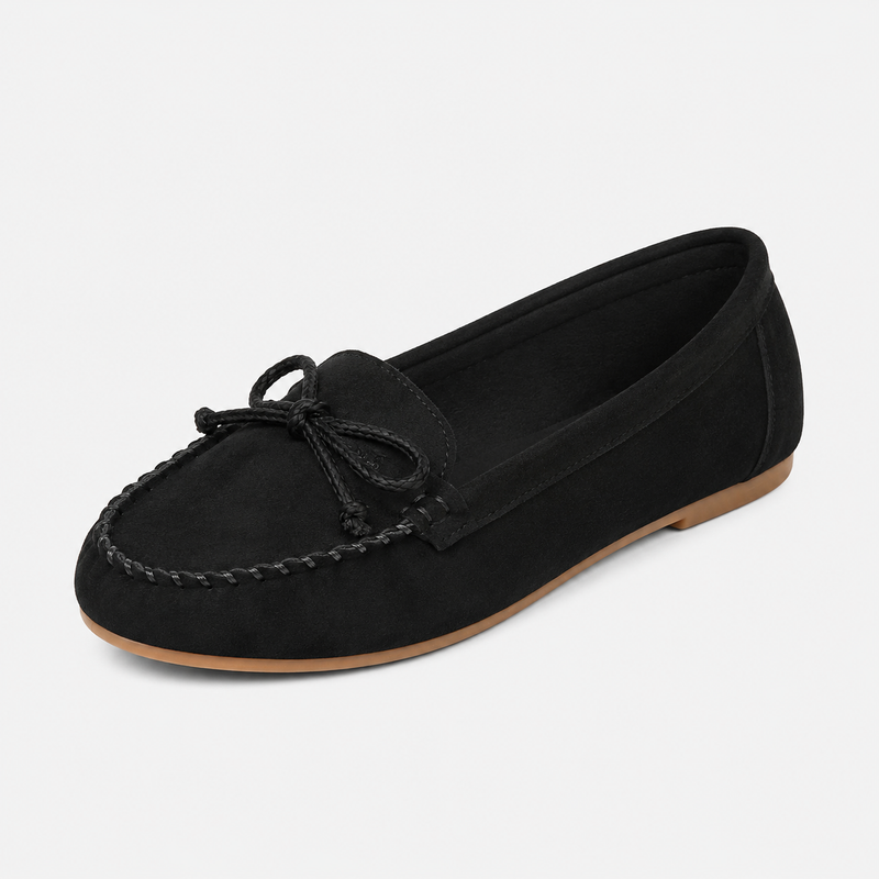 Mocassin femme noir effet daim - vue face