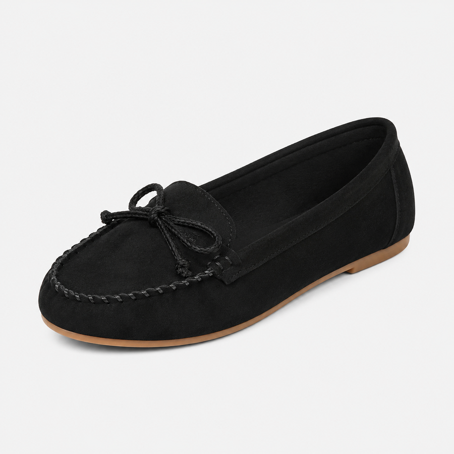 Mocassin femme noir effet daim - vue face