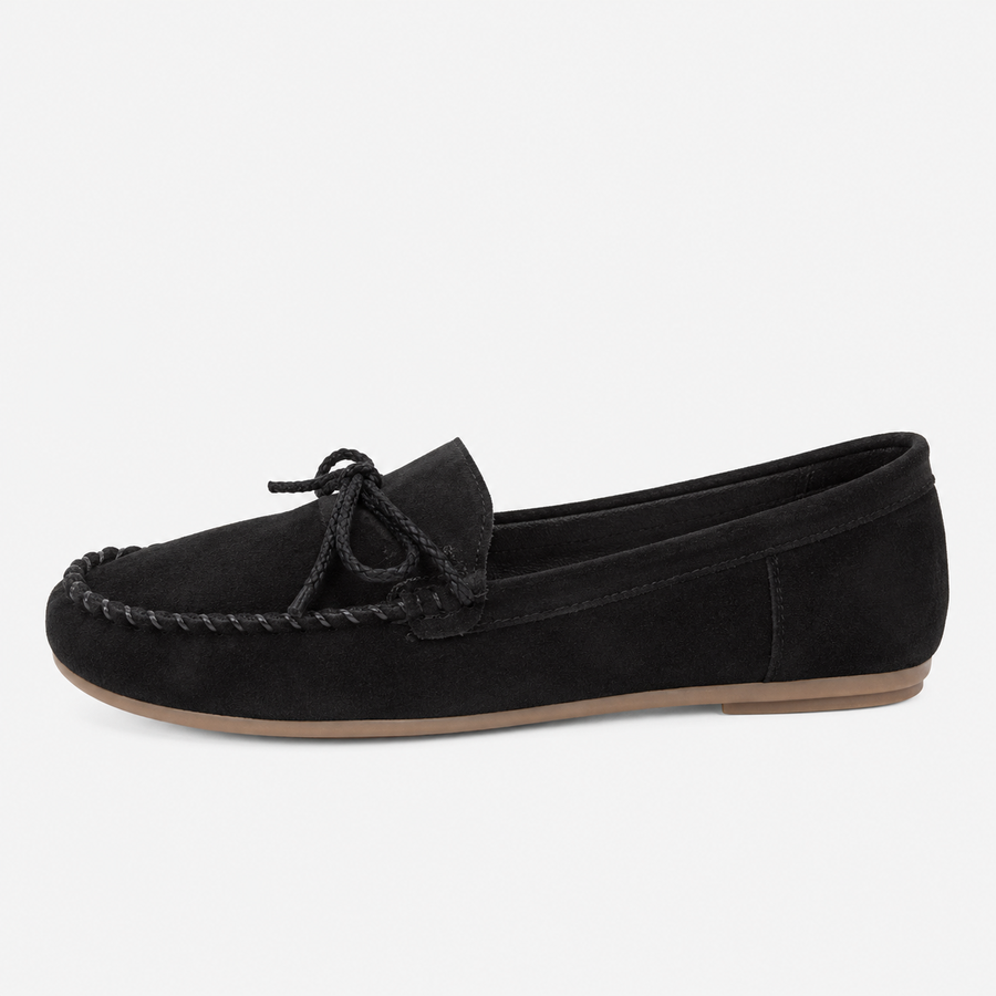Mocassin femme noir effet daim - vue de côté