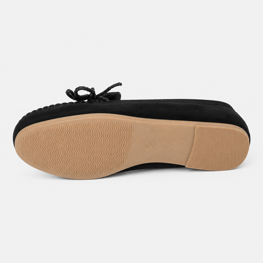 Mocassin femme noir effet daim - vue de dessus