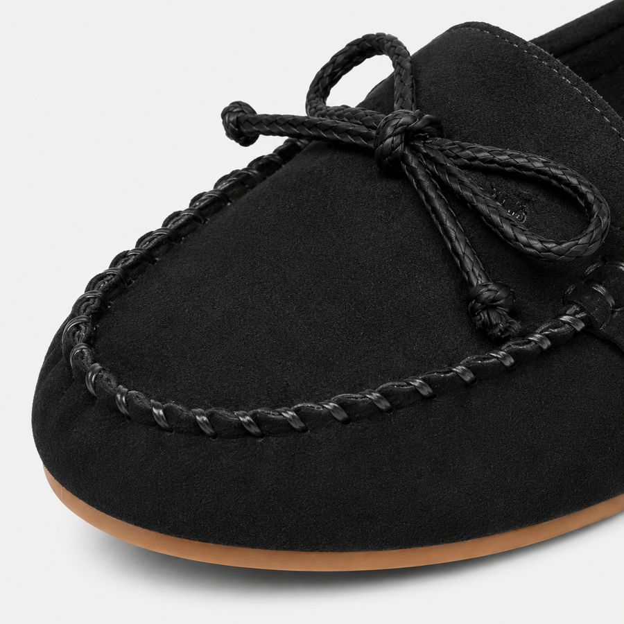 Mocassin femme noir effet daim - vue de dos