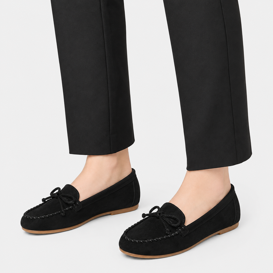 Mocassin femme noir effet daim - gros plan matière