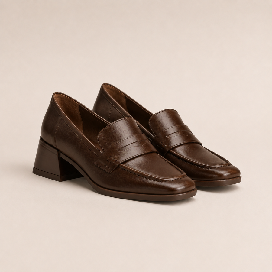 Mocassin femme noir petit talon - vue de côté