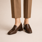 Mocassins Femme Noir - Loafer Petit Talon - Marron
