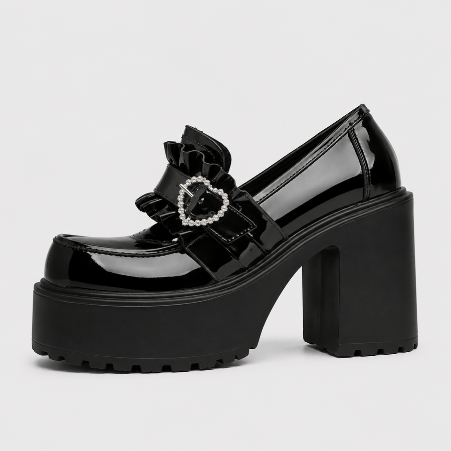 Mocassin femme noir boucle cœur - vue de côté