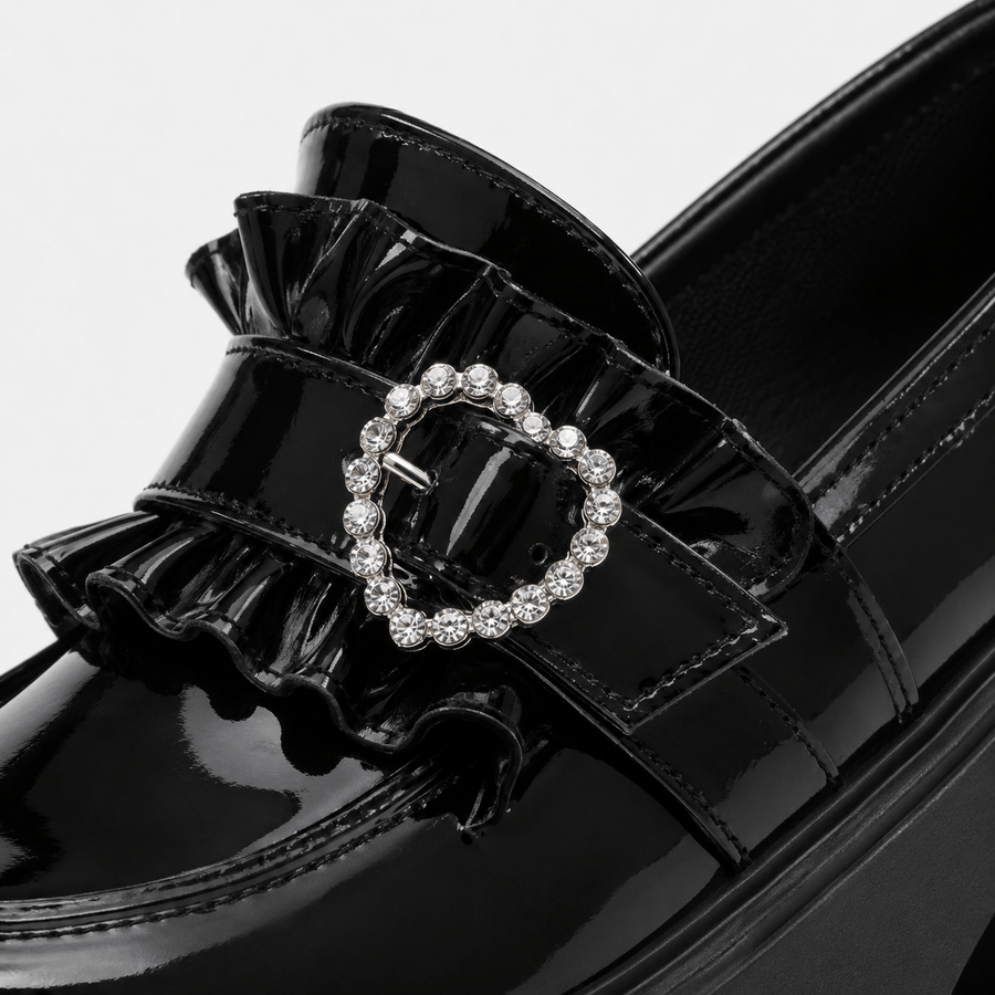 Mocassin femme noir plateforme talon - vue de dessus