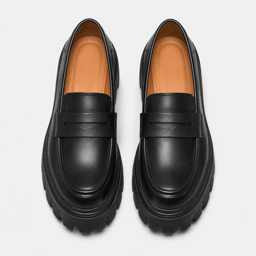 Mocassin femme noir plateforme chunky - vue de dessus