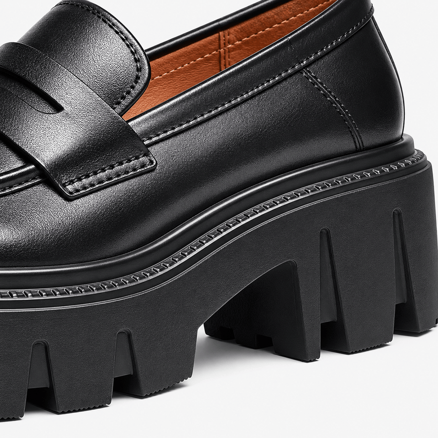 Mocassin femme noir chunky - vue de dos