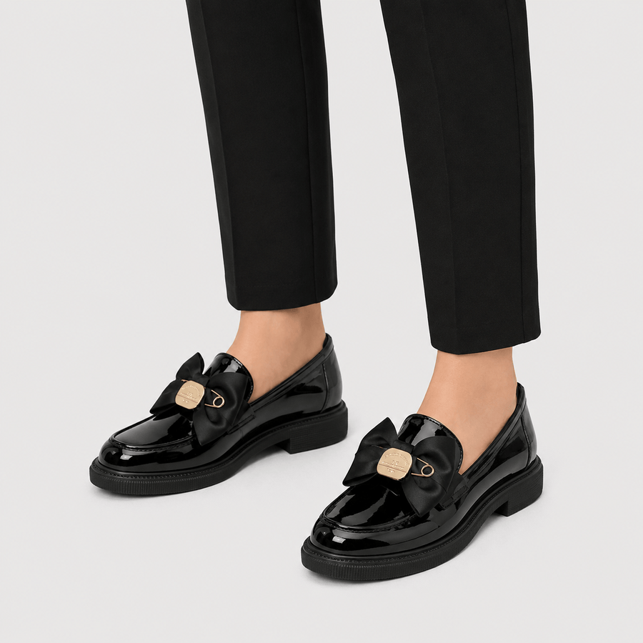 Mocassin femme noir vernis - vue de dos