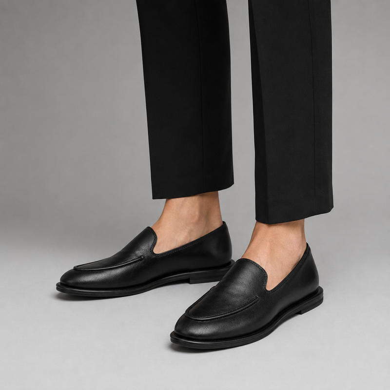 Mocassin femme noir style loafer classique - vue face