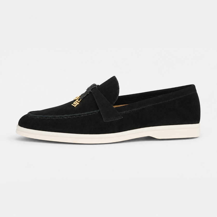 Mocassin femme noir glands dorés - vue de côté