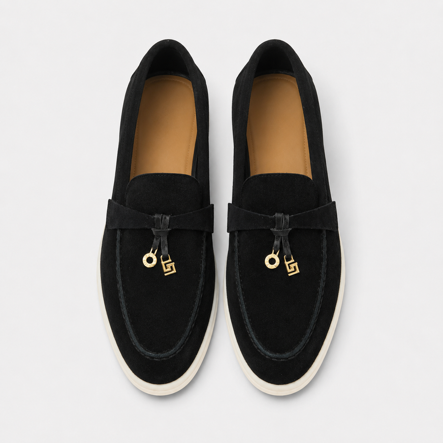 Mocassin femme noir finition luxe - vue de dessus