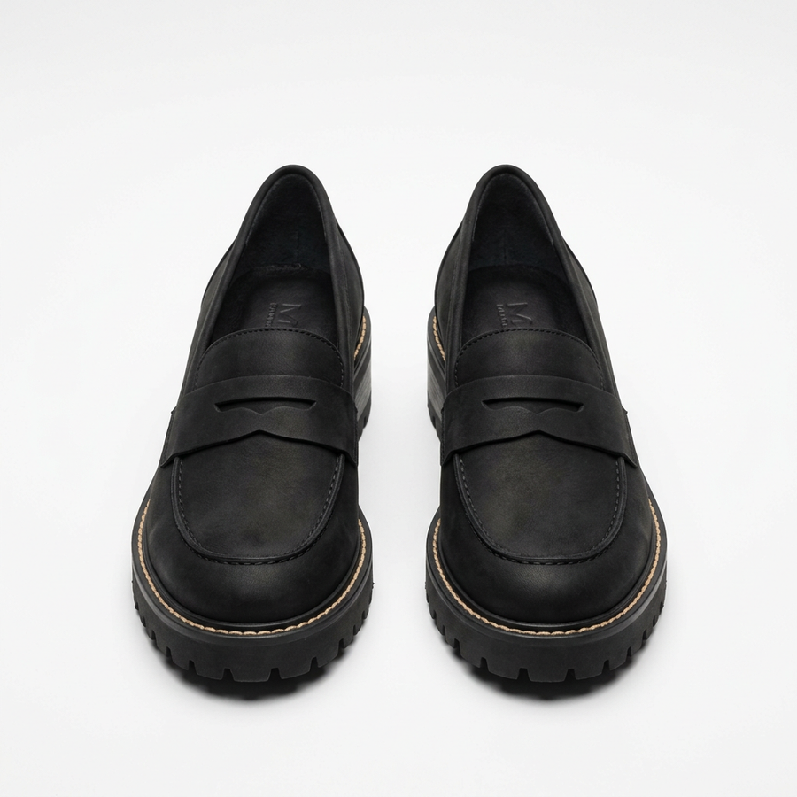 Mocassins orthopédiques noirs pour femme vus du dessus