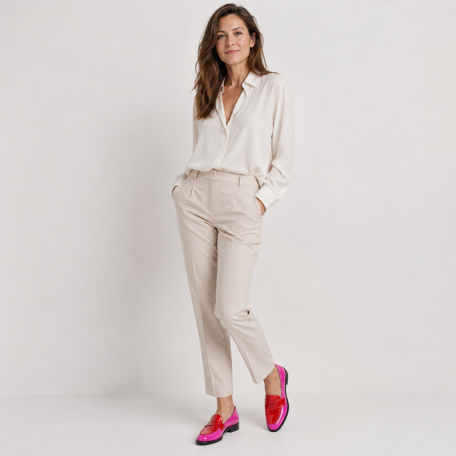 Mocassin femme rose rouge bicolore - vue de côté