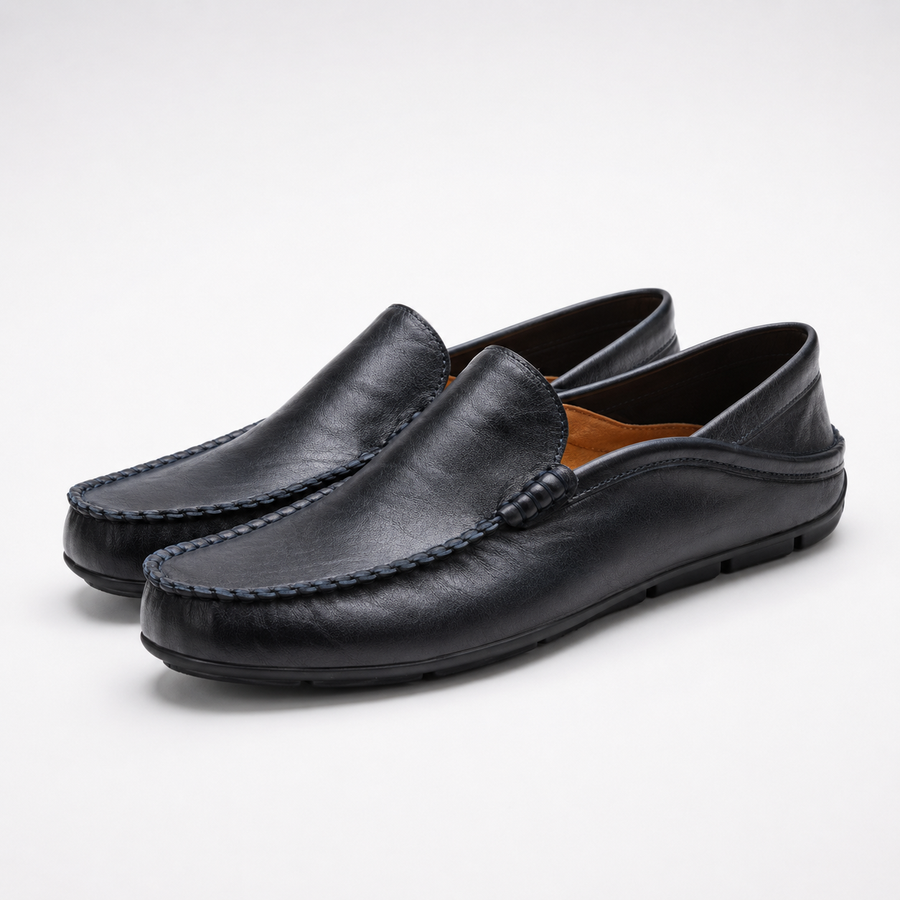 Mocassin homme bleu marine élégant - vue portée