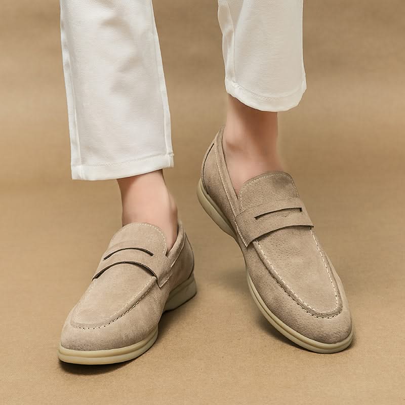 Mocassin homme beige élégant finition soignée bureau - vue face