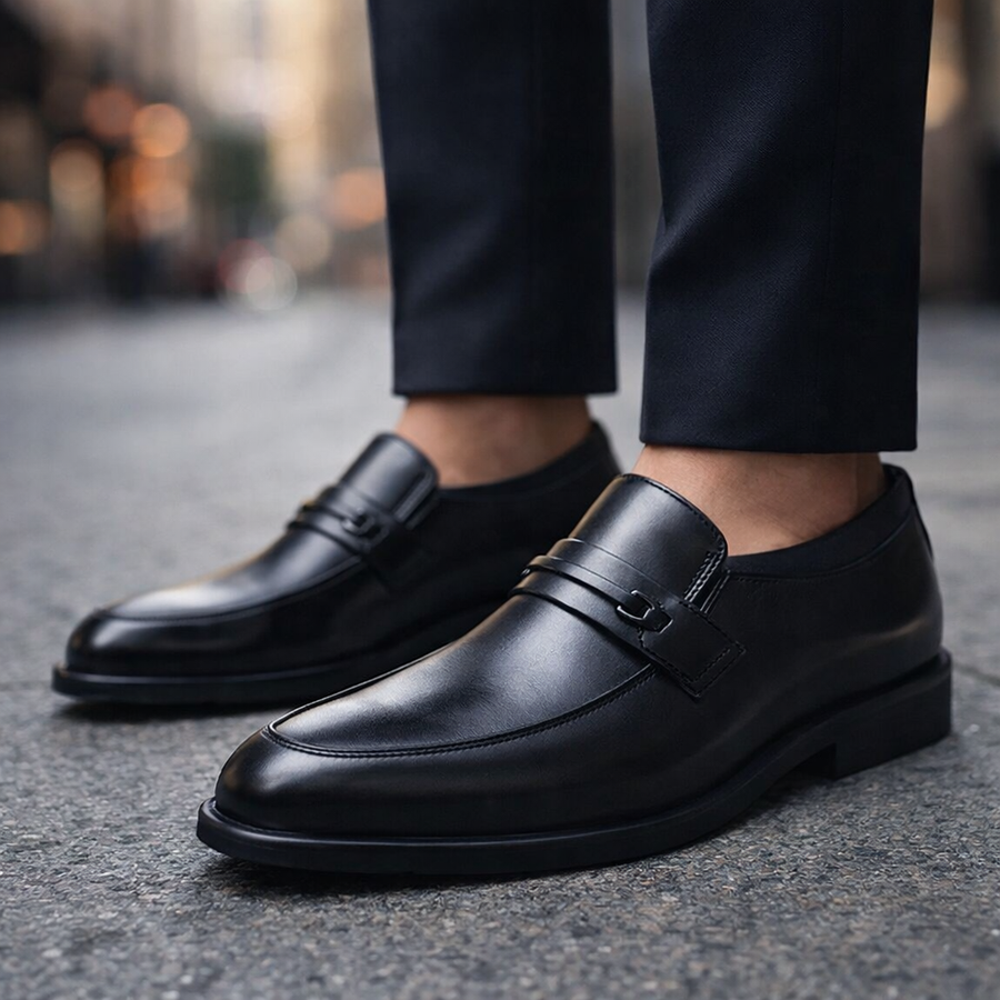 Mocassin homme style italien finition raffinée - vue d'ensemble posé