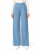 Pantalon Droit Femme - Taille Haute Extensible - Bleu océan