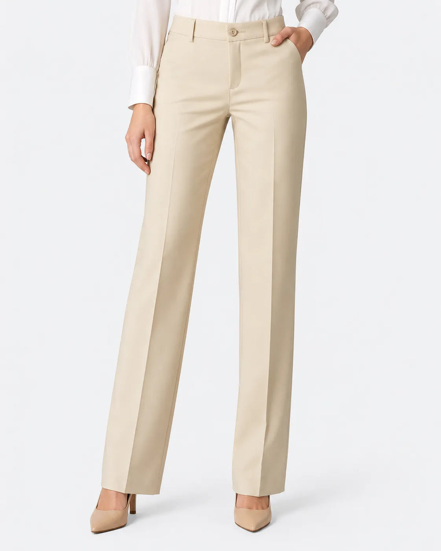 Pantalon Extensible Femme Taille Haute Coupe Droite
