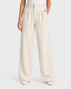 Pantalon Large Femme - Taille Haute Avec Ceinture - Beige