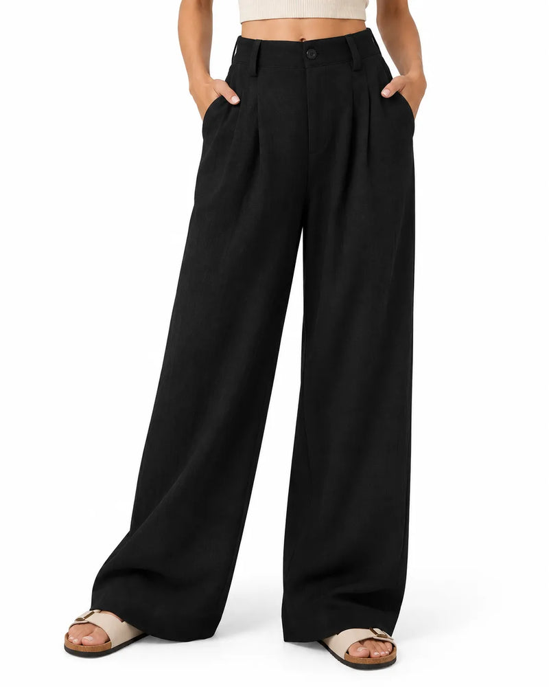 Pantalon Large Femme Taille Haute Coupe Ample