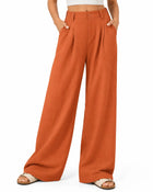 Pantalon Large Femme - Taille Haute Coupe Ample - Orange rouille