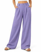 Pantalon Large Femme - Taille Haute Coupe Ample - Violet lilas