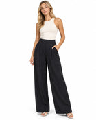 Pantalon Large Femme - Taille Haute Empiècement Croisé - Noir