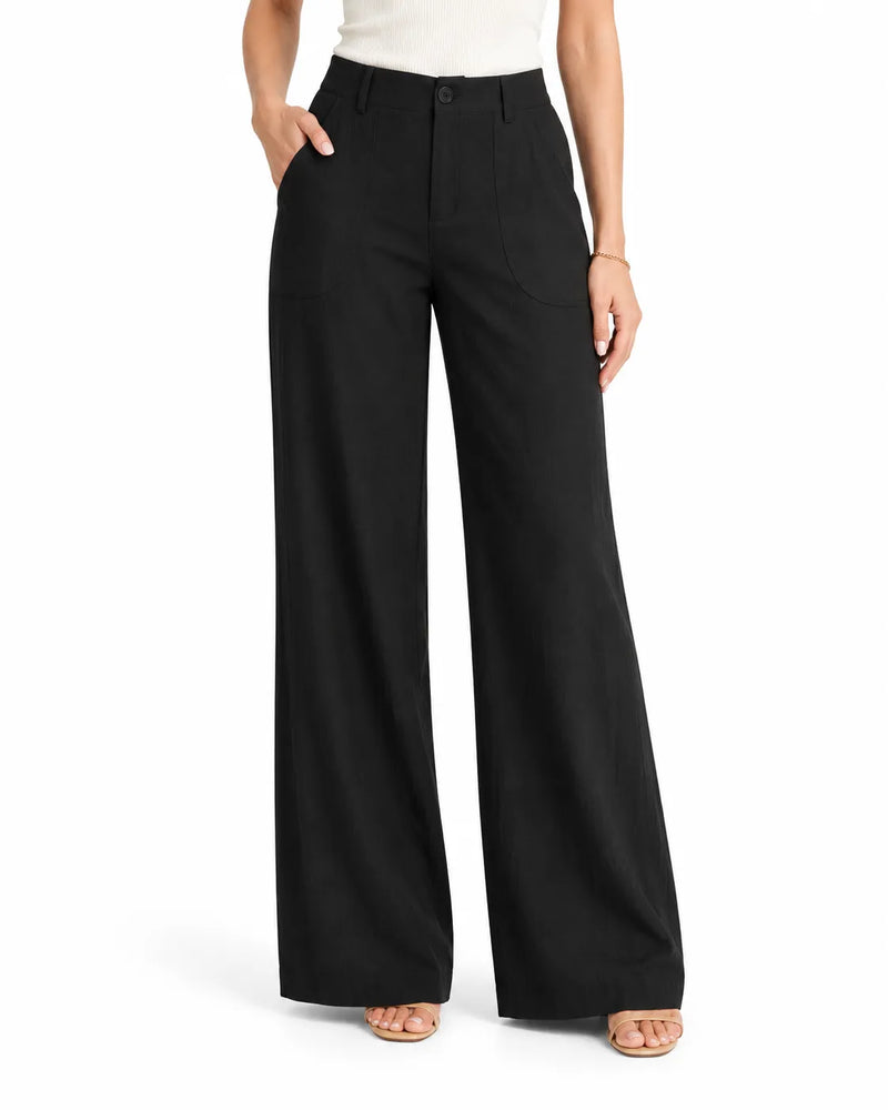 Pantalon Large Femme Taille Mi-Haute Multipoches