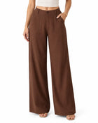 Pantalon Large Femme - Taille Mi-Haute Multipoches - Café