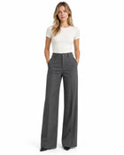 Pantalon Tailleur Femme - Coupe Large Taille Haute Poches Latérales - Gris