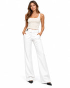 Pantalon Tailleur Femme - Évasé Taille Basse Ceinture Large - Blanc