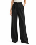 Pantalon Tailleur Femme - Taille Haute Coupe Droite - Noir